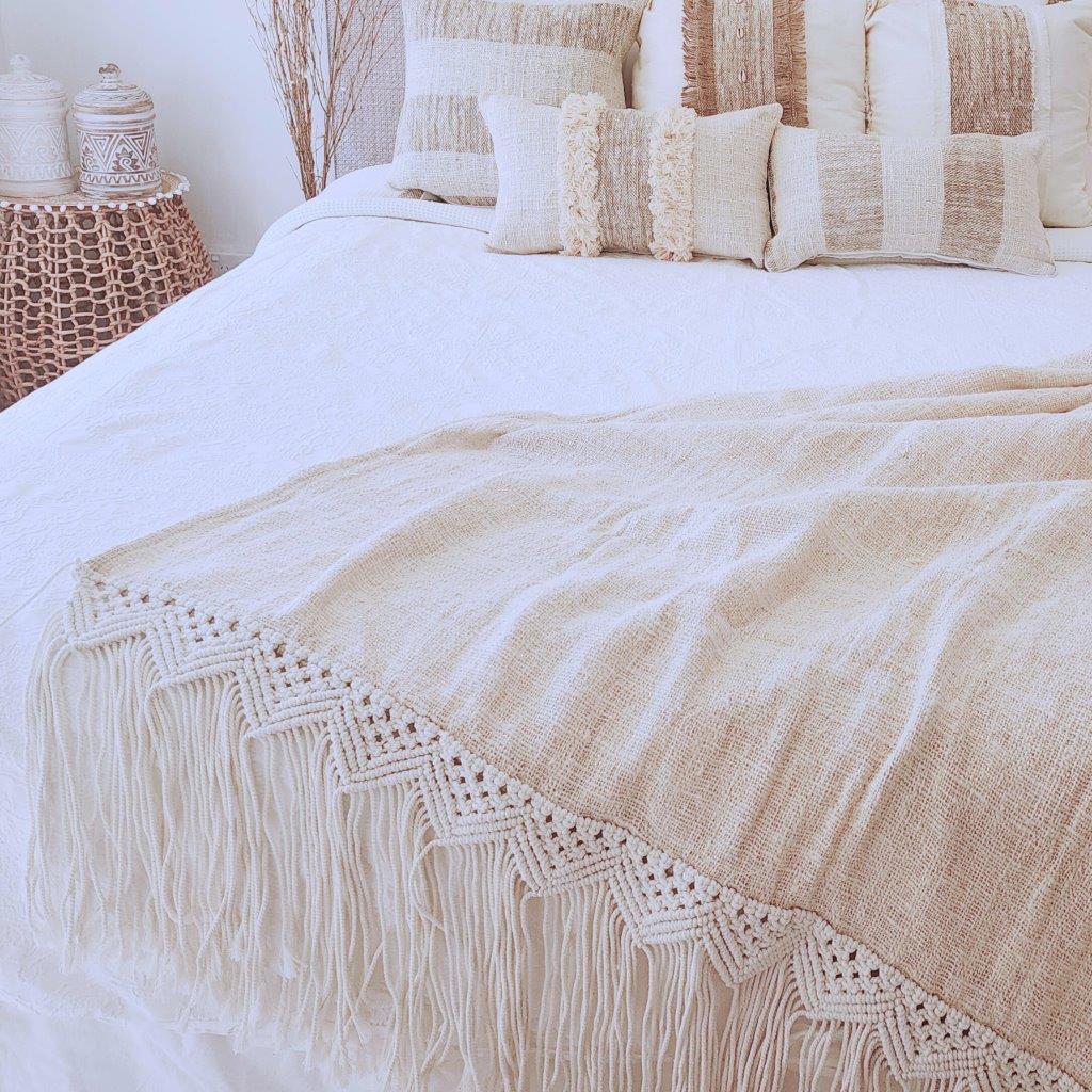 Boho Luxe Macrame Throw Blanket | Tassel | 2.77m x 1.3m