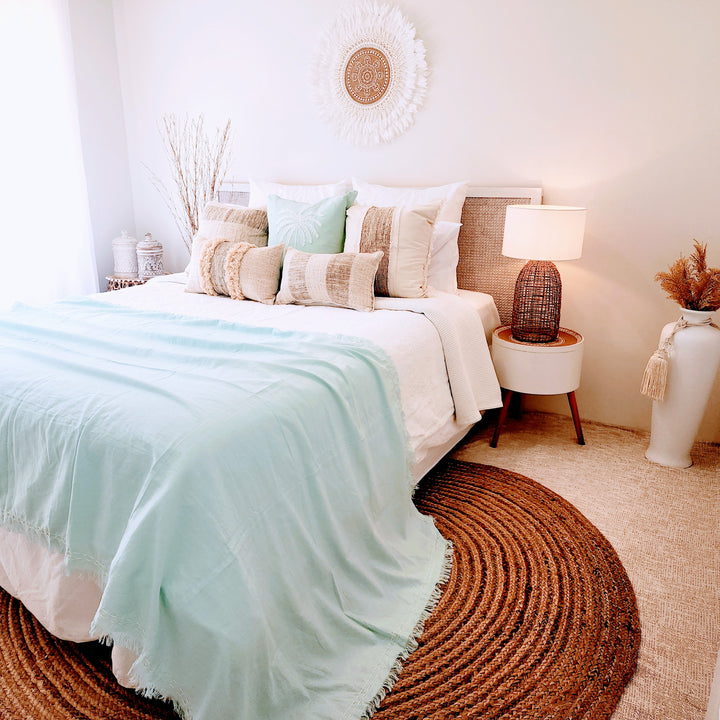 Nusa Luxe Aqua Throw | Linen Cotton | Fringe | 2.2m x 1.3m