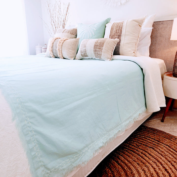 Nusa Luxe Aqua Throw | Linen Cotton | Fringe | 2.2m x 1.3m
