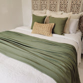 Olive Tassel Cotton Throw | 2.2m