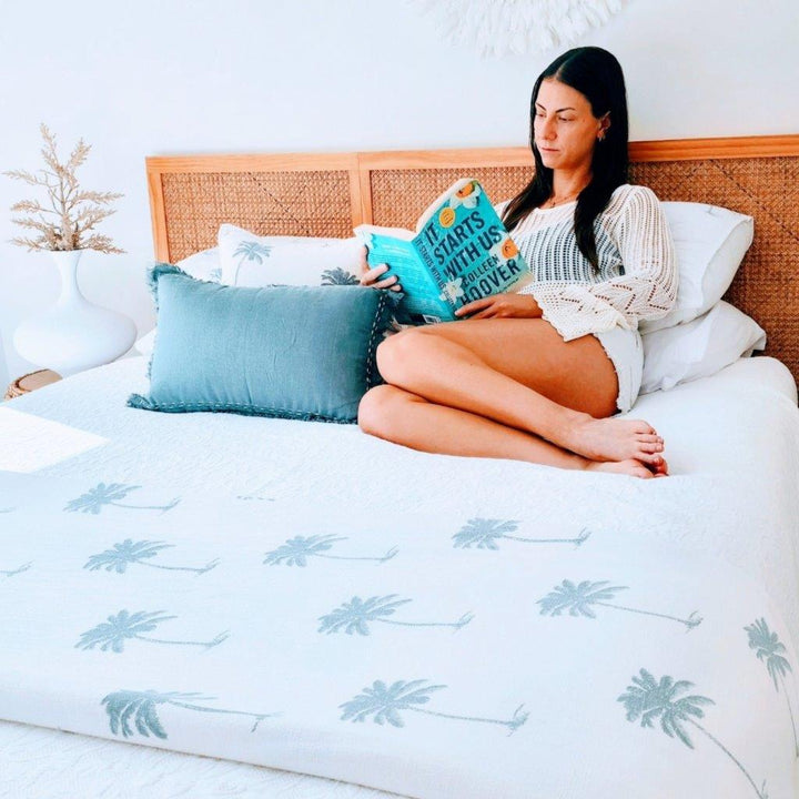 Kokomo Blue Palm Quilt Cover Set | Q | K | SK | Bed Linen