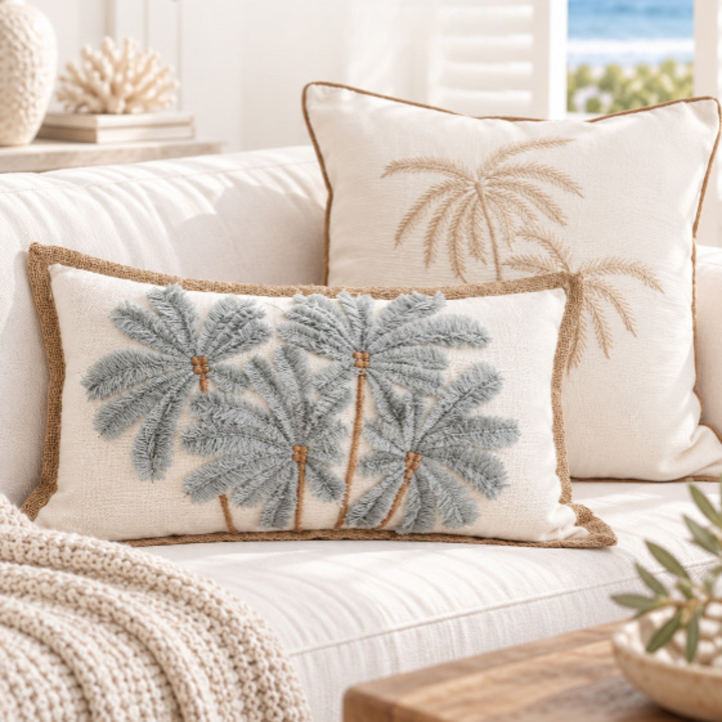 Blue Haze Palms Lumbar Cushion Cover | 30x50cm