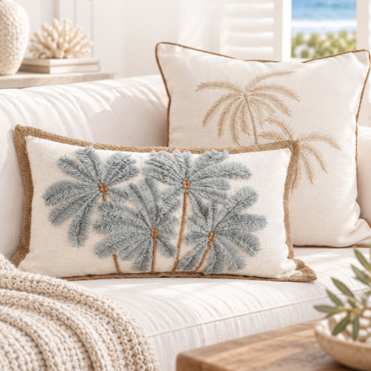 Blue Haze Palms Lumbar Cushion Cover | 30x50cm