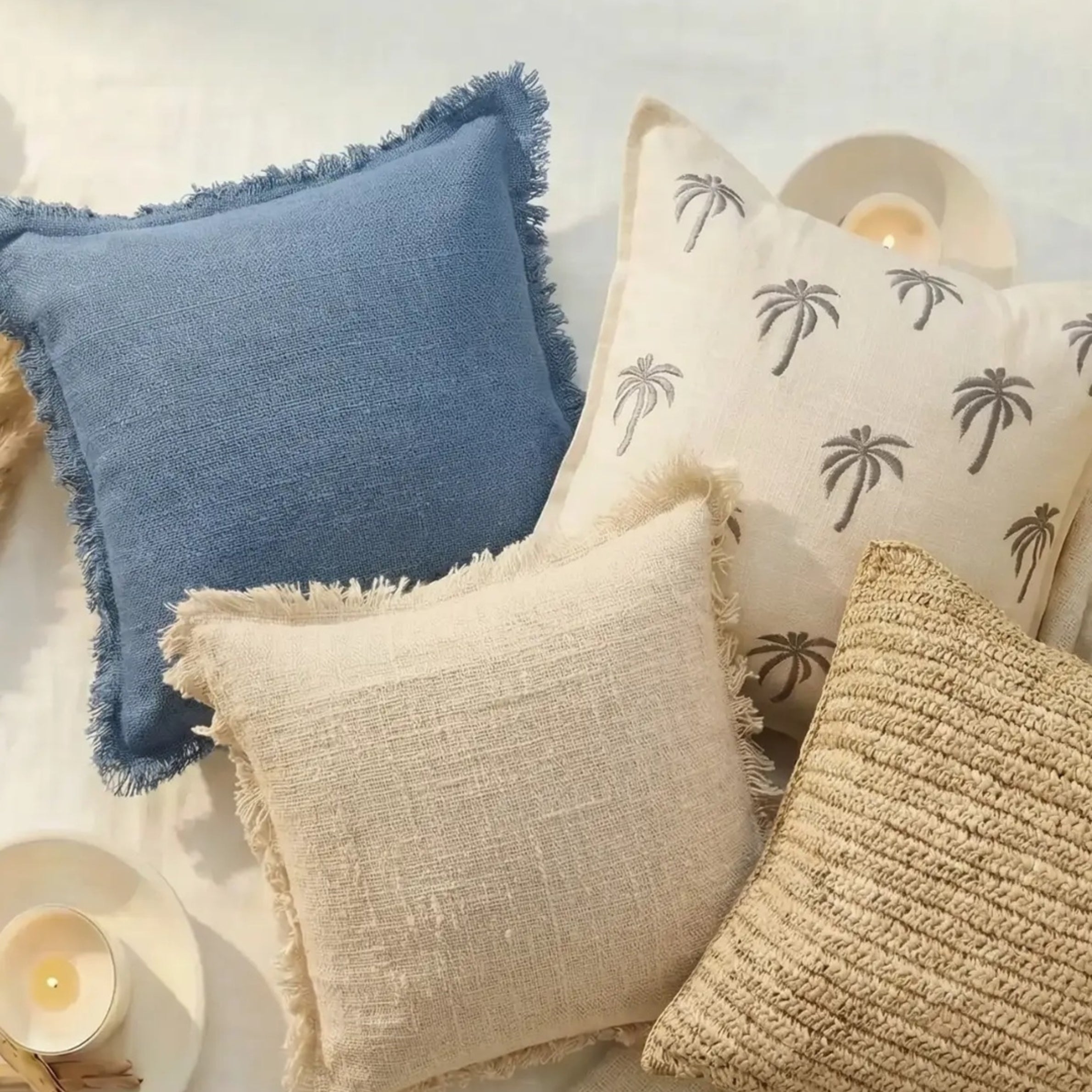 Under The Palms Blue Hue Cushion Cover | 50x50cm