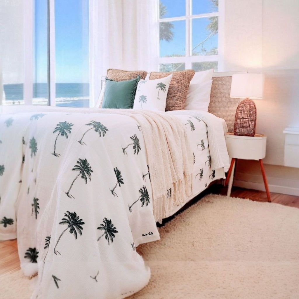 Kokomo Blue Palm Quilt Cover Set | Q | K | SK | Bed Linen