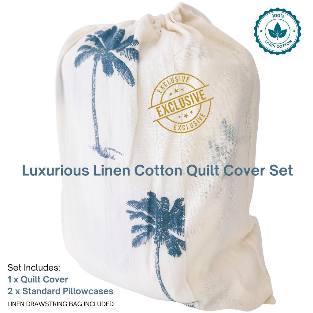 Kokomo Blue Palm Quilt Cover Set | Q | K | SK | Bed Linen