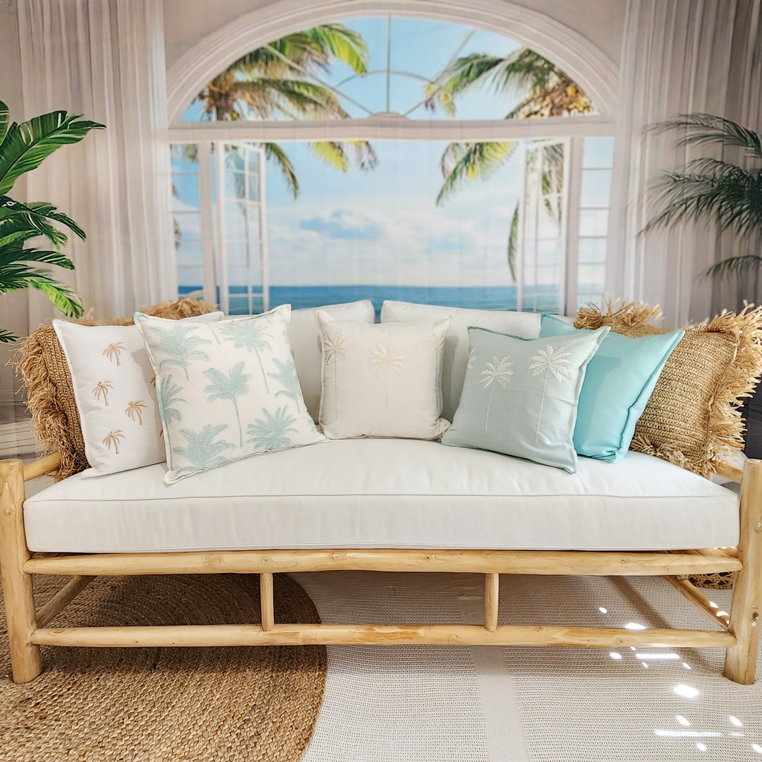 Palm Cove Aqua Linen Cushion Cover | 50x50cm