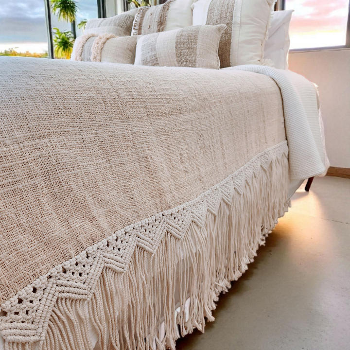 Boho Luxe Macrame Throw Blanket | Tassel | 2.77m x 1.3m