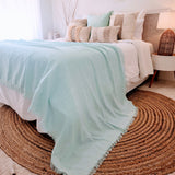 Nusa Luxe Aqua Throw | Linen Cotton | Fringe | 2.2m x 1.3m