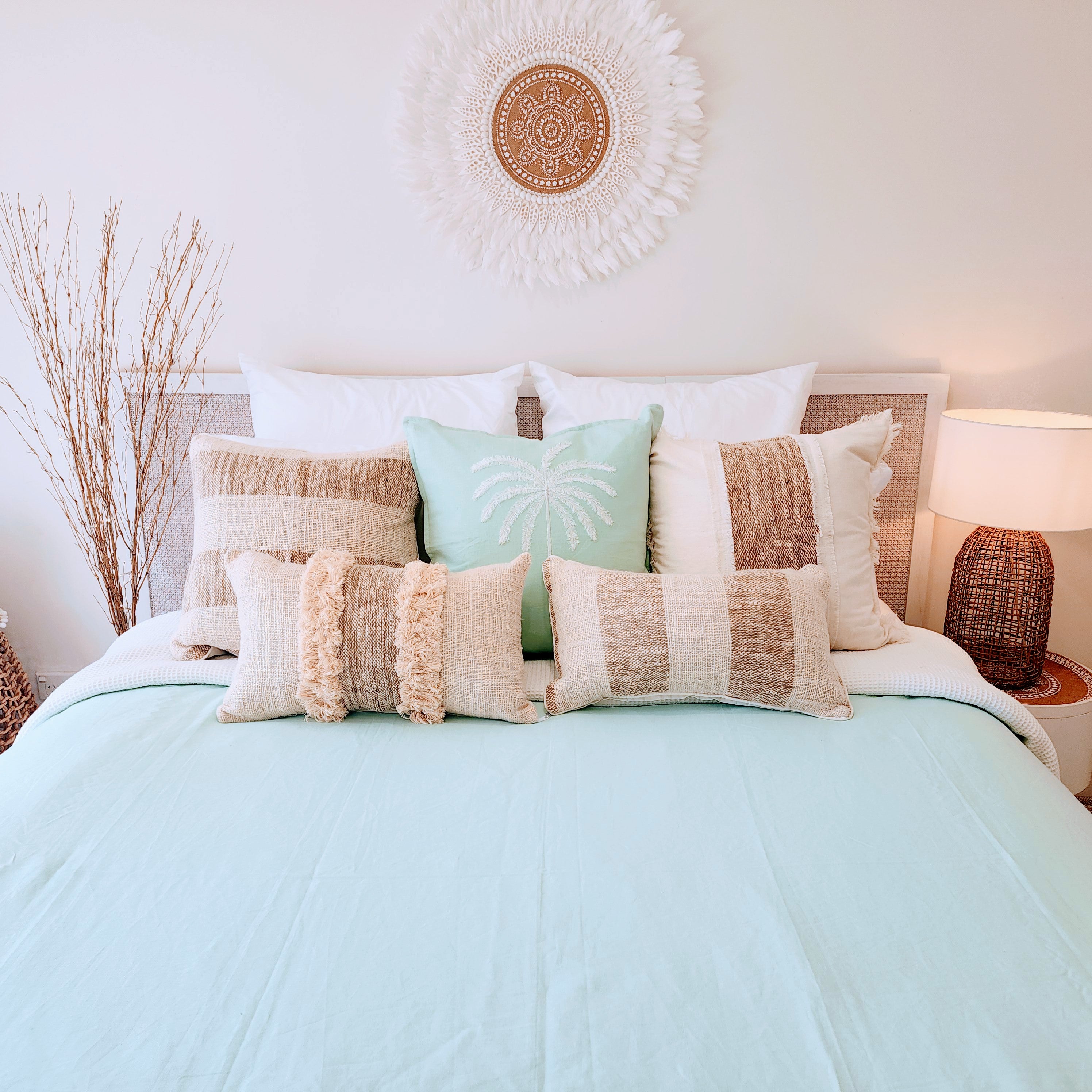 Nusa Luxe Aqua Throw | Linen Cotton | Fringe | 2.2m x 1.3m