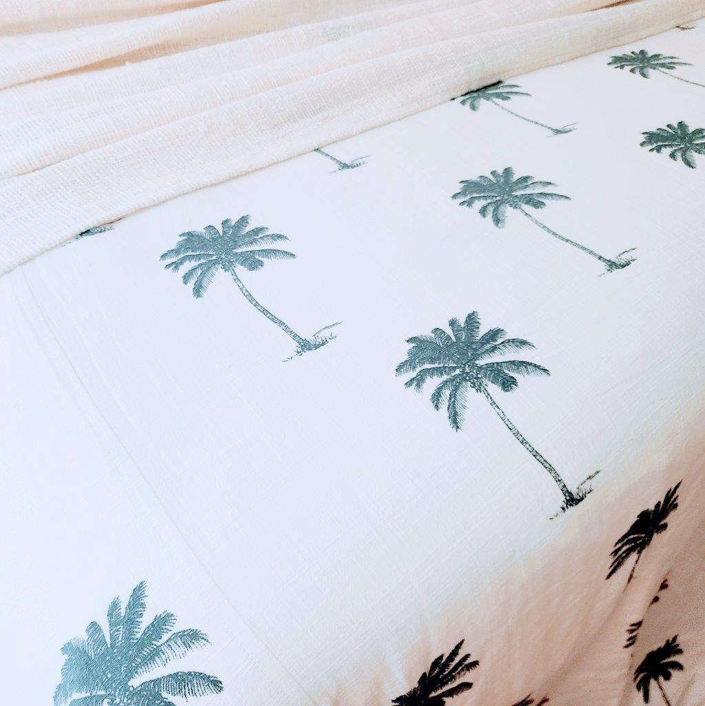Kokomo Blue Palm Quilt Cover Set | Q | K | SK | Bed Linen