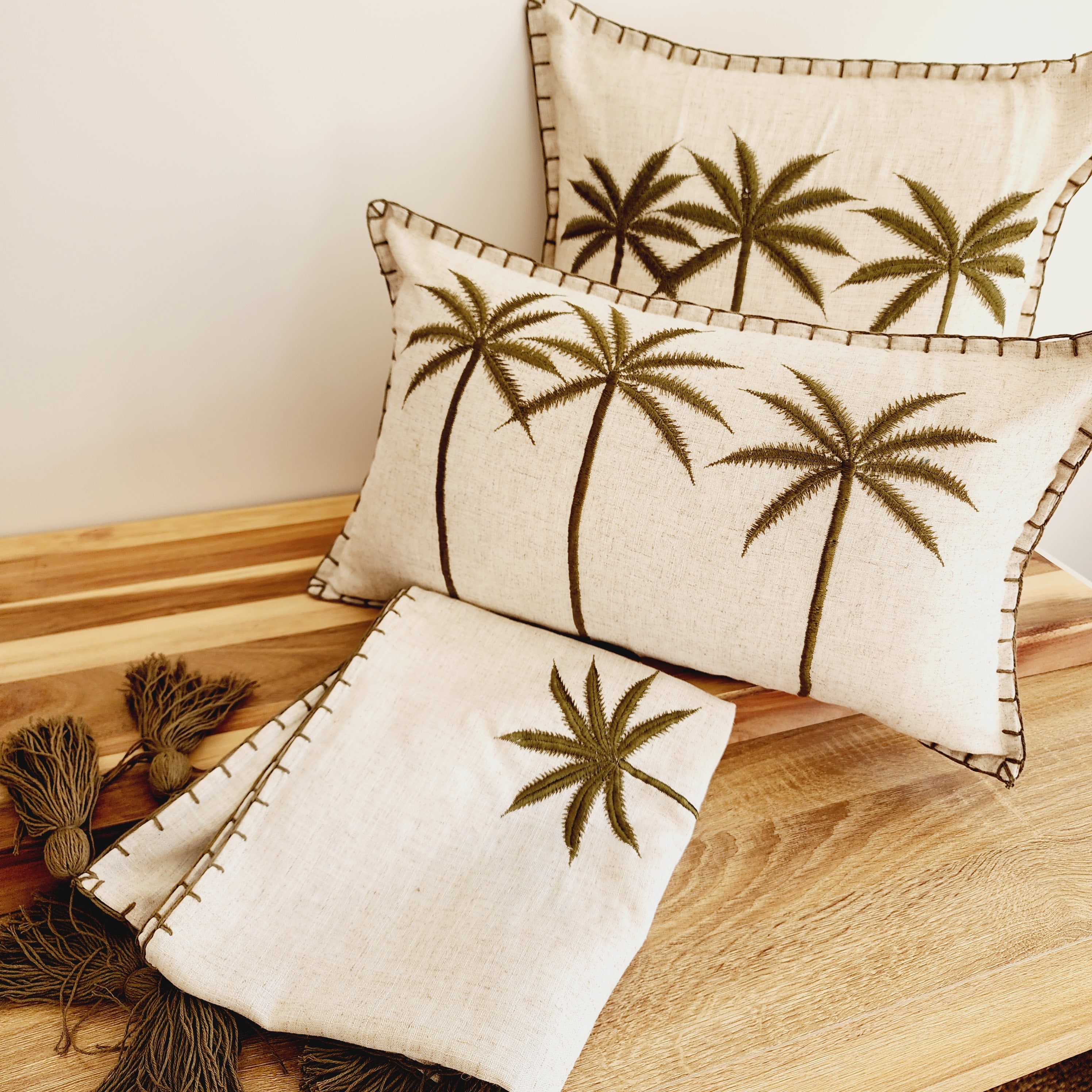 Bungalow Palms Linen Lumbar Cushion Cover | 30x50cm | Linen