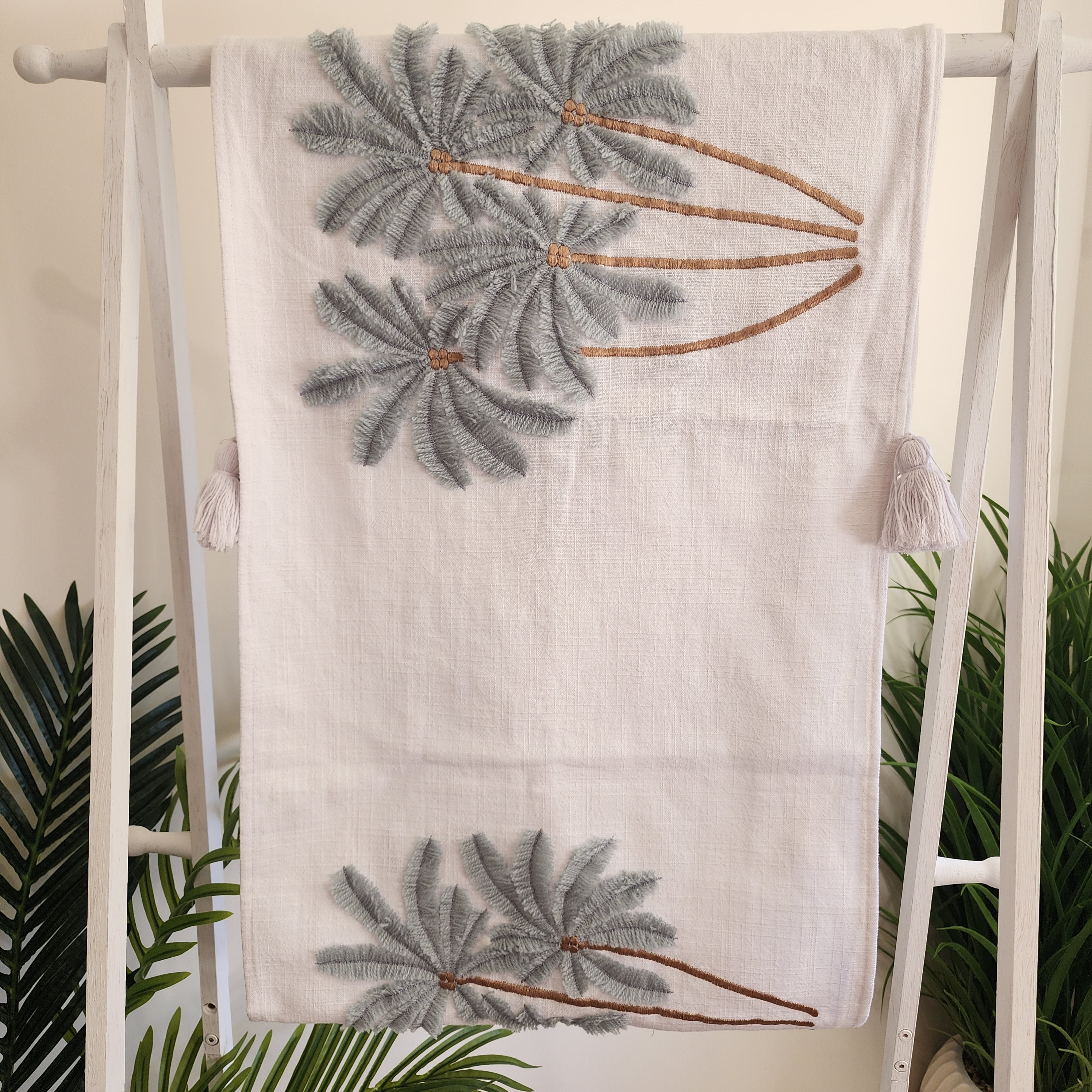 Blue Haze Palms Bed Runner