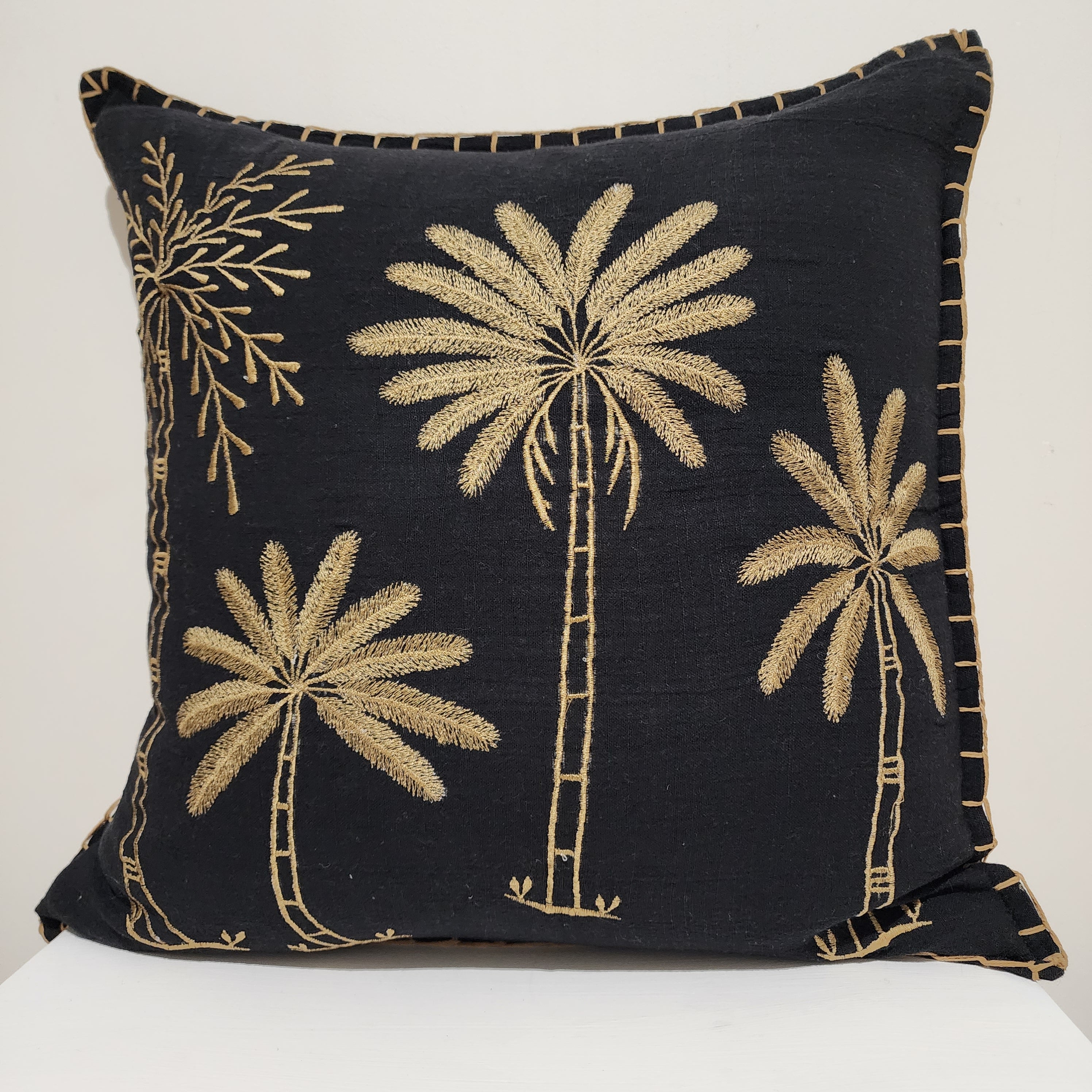 Noir Palms Lumbar Cushion Cover | Black & Gold | 50x50cm