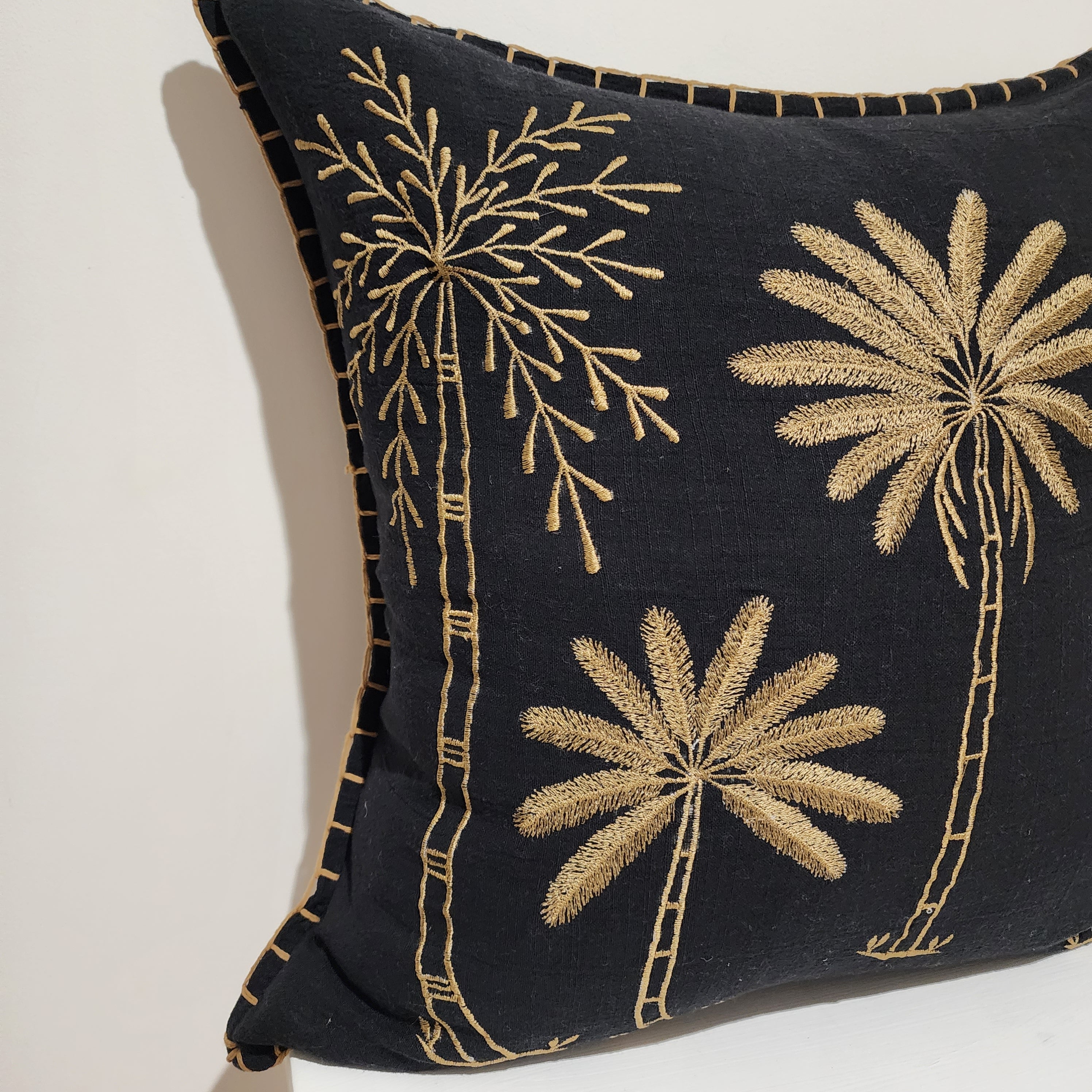 Noir Palms Lumbar Cushion Cover | Black & Gold | 50x50cm