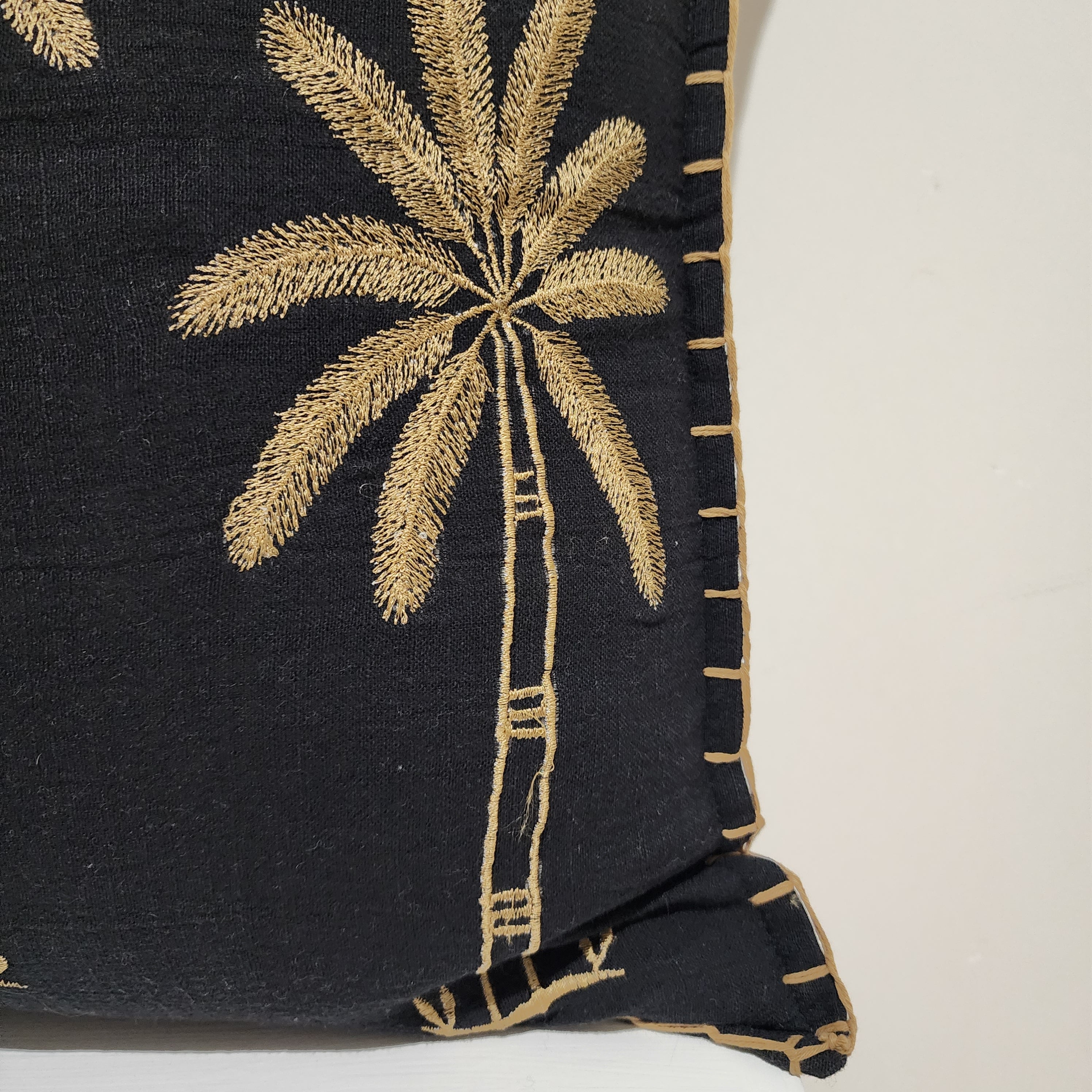 Noir Palms Lumbar Cushion Cover | Black & Gold | 50x50cm