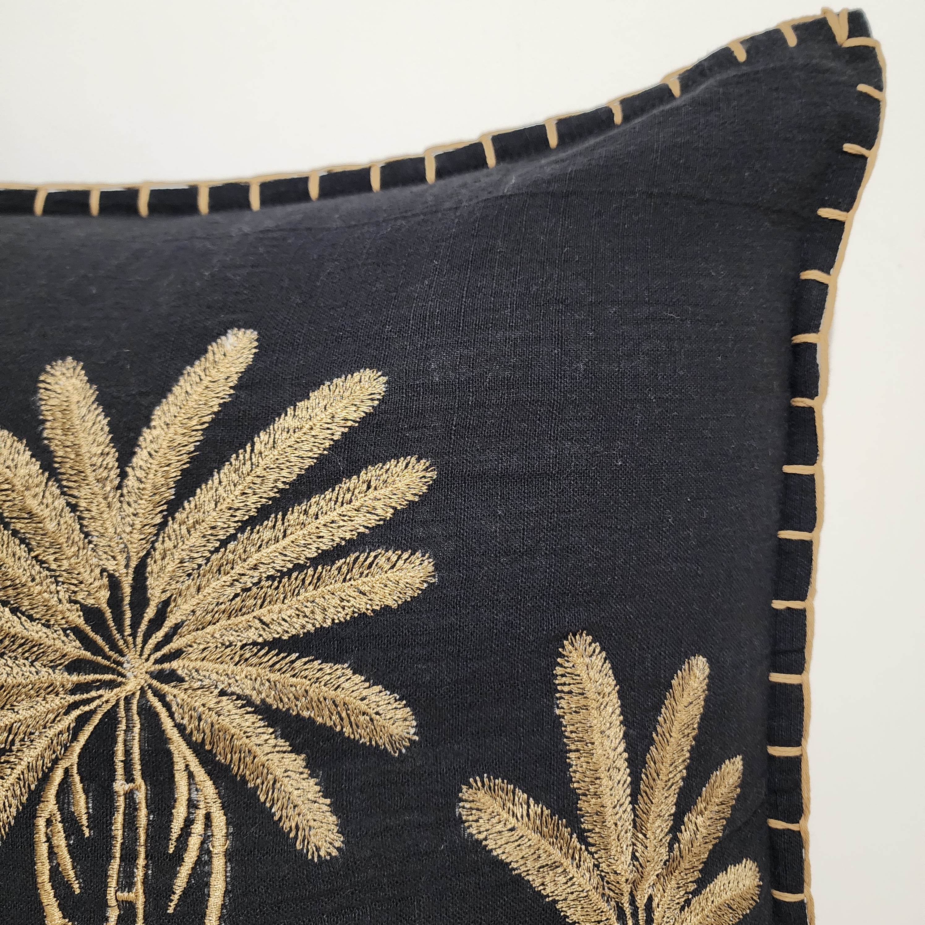 Noir Palms Lumbar Cushion Cover | Black & Gold | 50x50cm