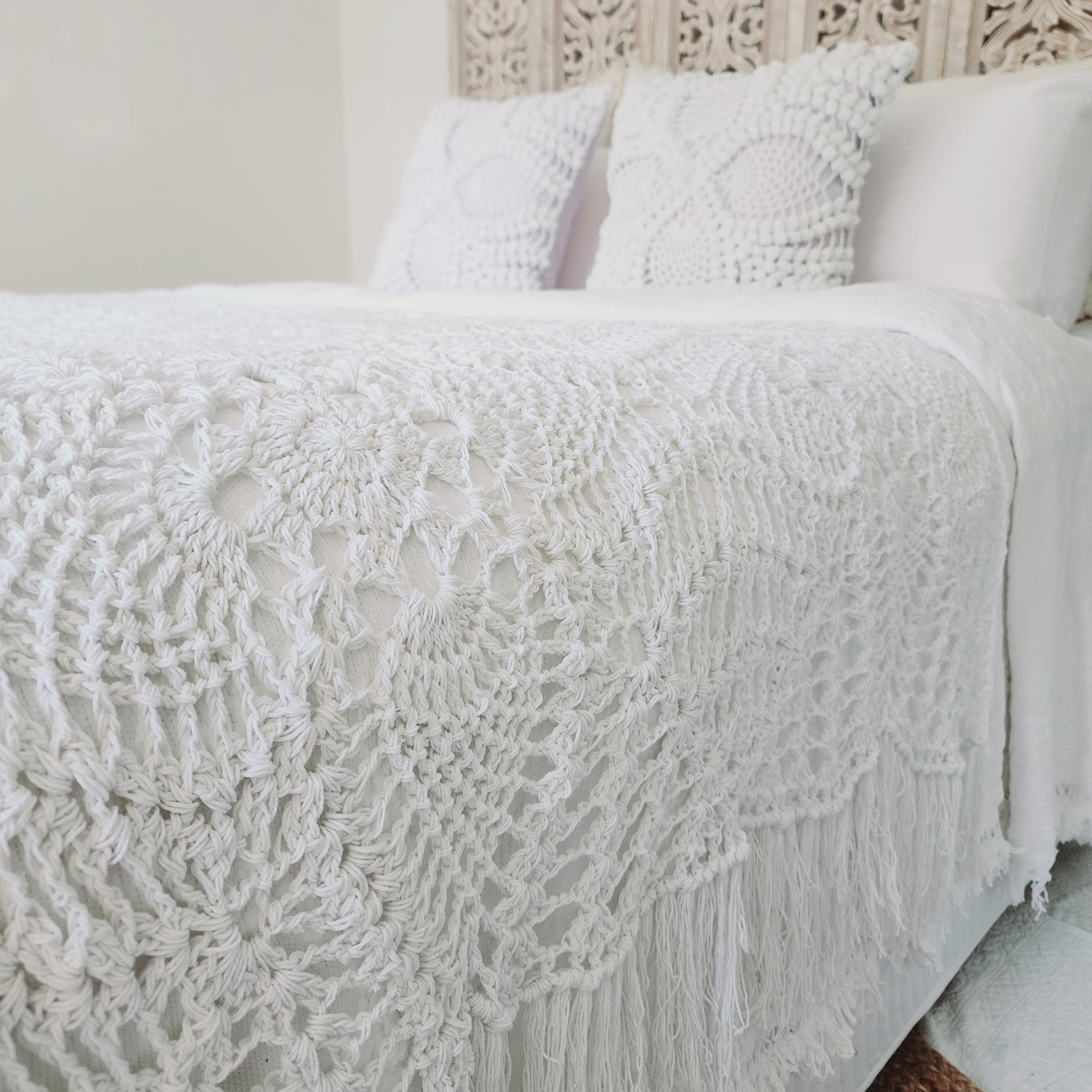 Seychelles White Bed Runner | Throw | Crochet
