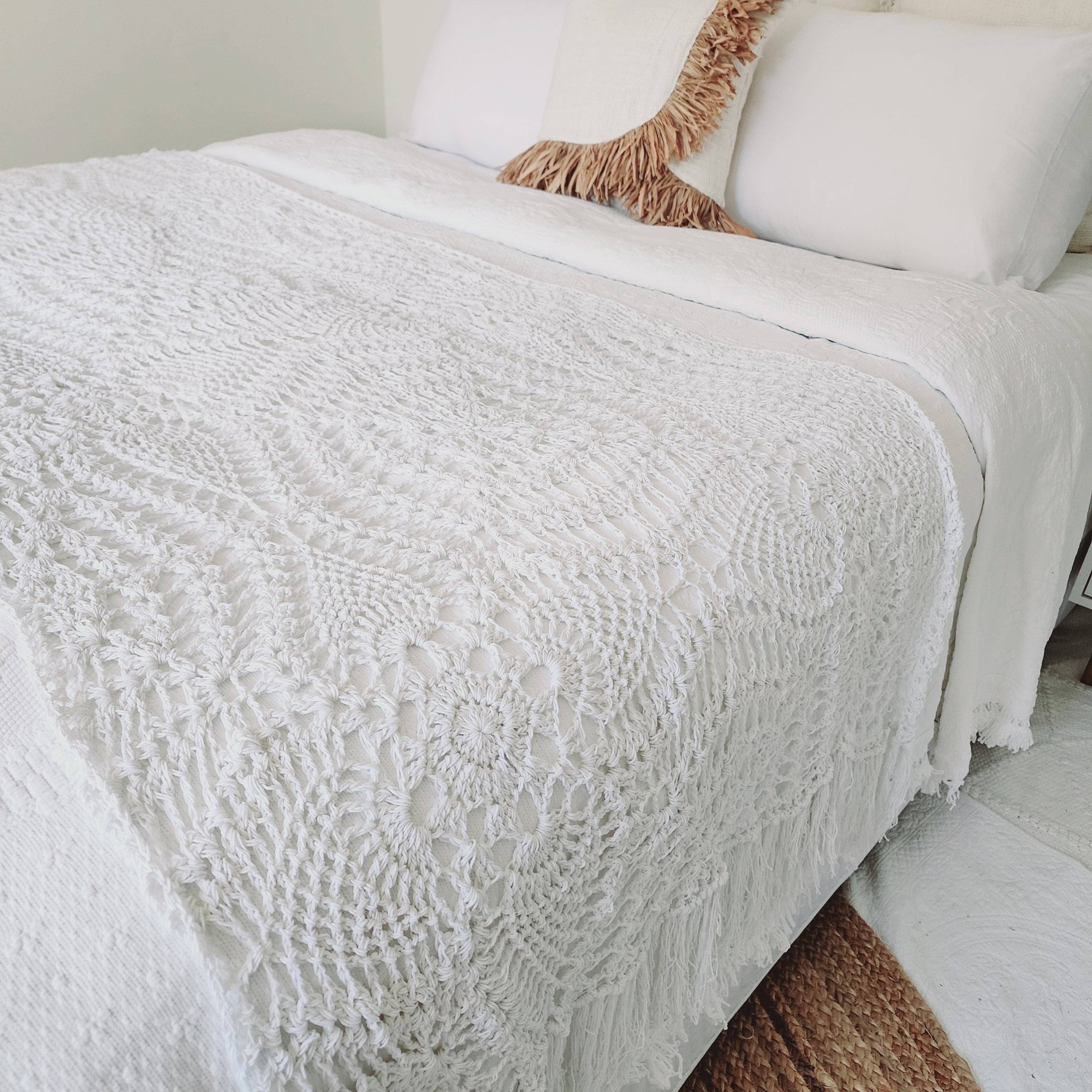 Seychelles White Bed Runner | Throw | Crochet