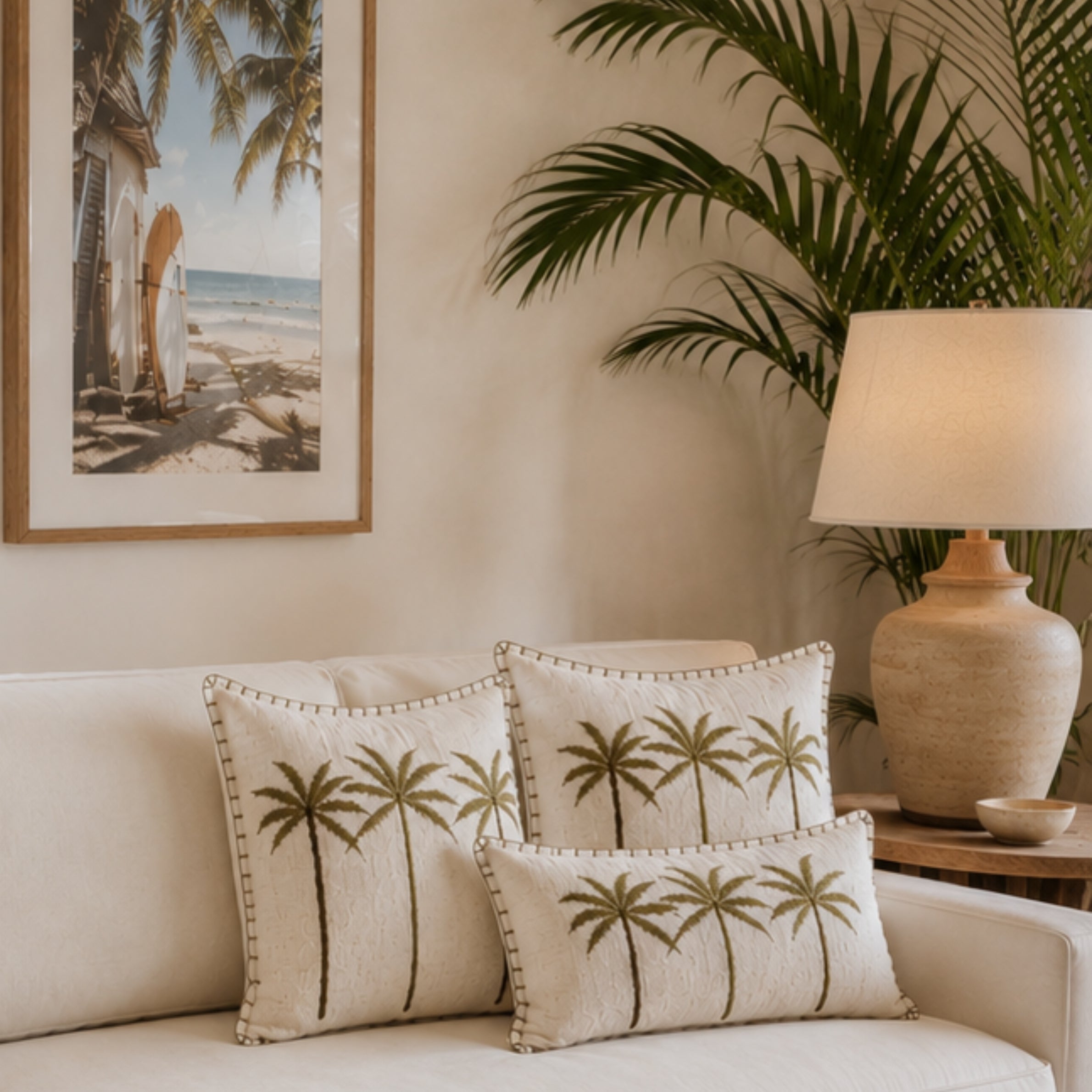 Bungalow Palms Linen Lumbar Cushion Cover | 30x50cm | Linen