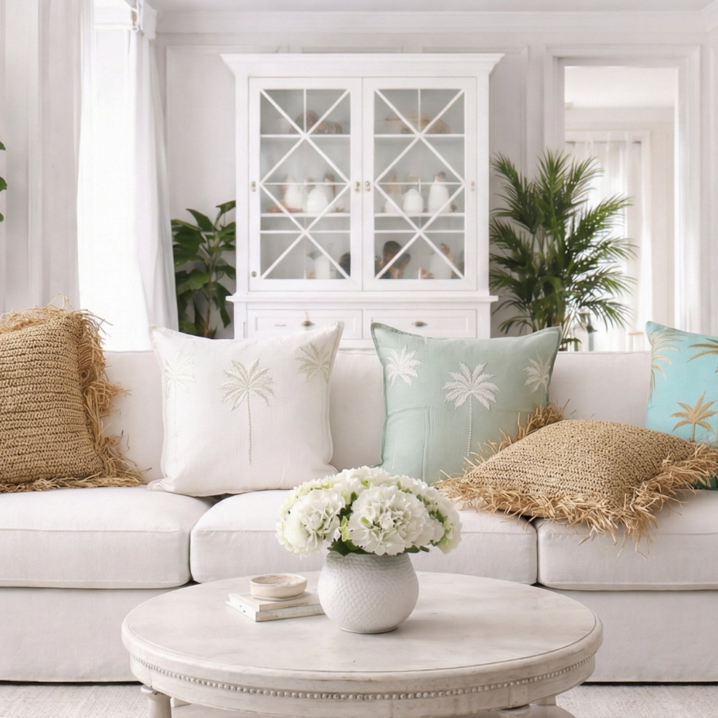Ocean Mist Palms Linen Cushion Cover | 50x50cm