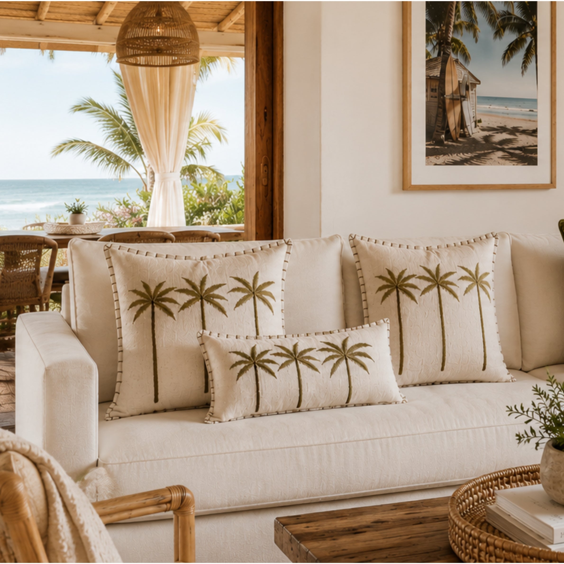 Bungalow Palms Linen Lumbar Cushion Cover | 30x50cm | Linen