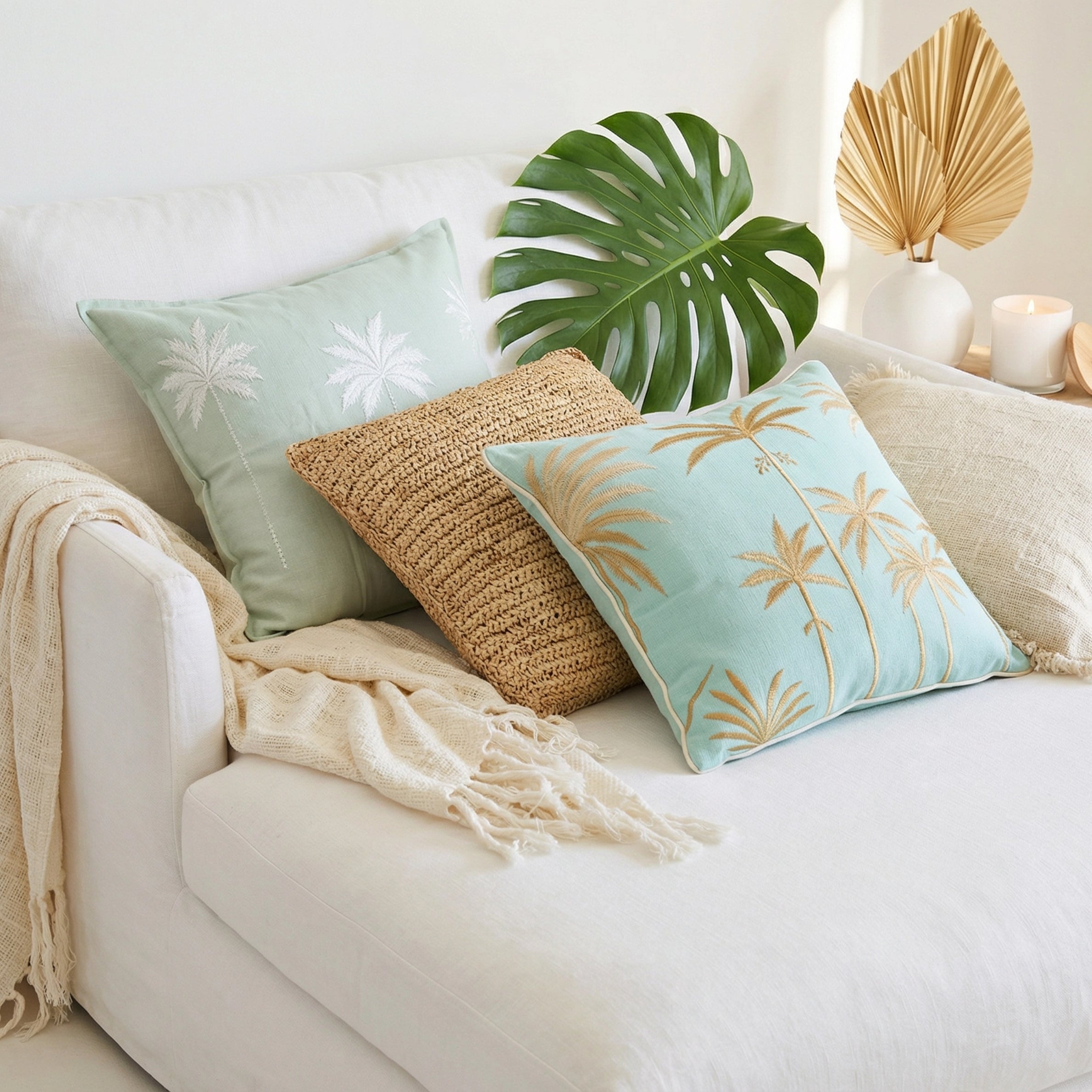 Ocean Mist Palms Linen Cushion Cover | 50x50cm