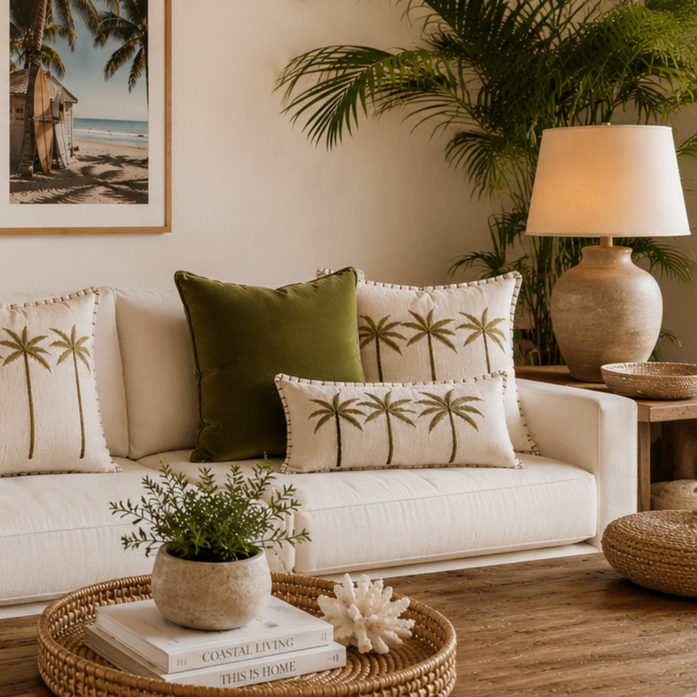 Bungalow Palms Linen Lumbar Cushion Cover | 30x50cm | Linen