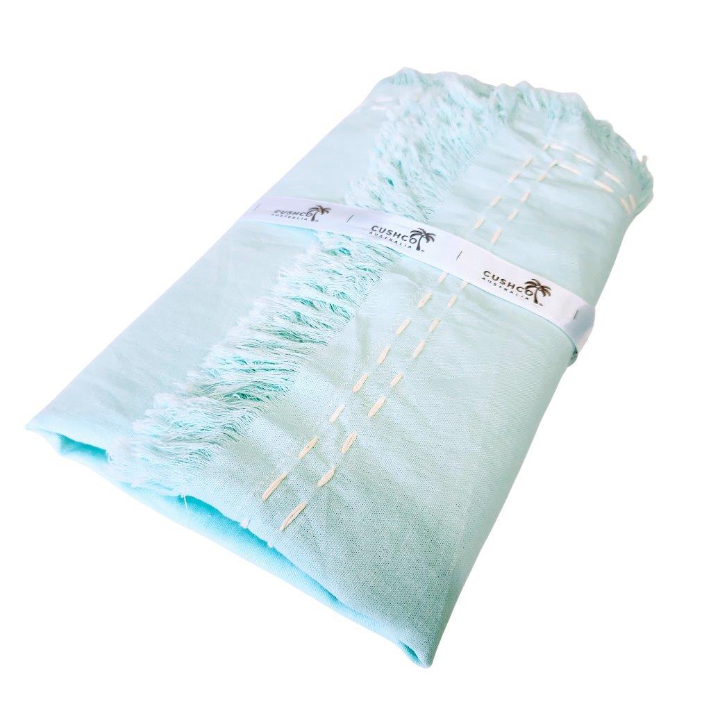 Nusa Luxe Aqua Throw | Linen Cotton | Fringe | 2.2m x 1.3m