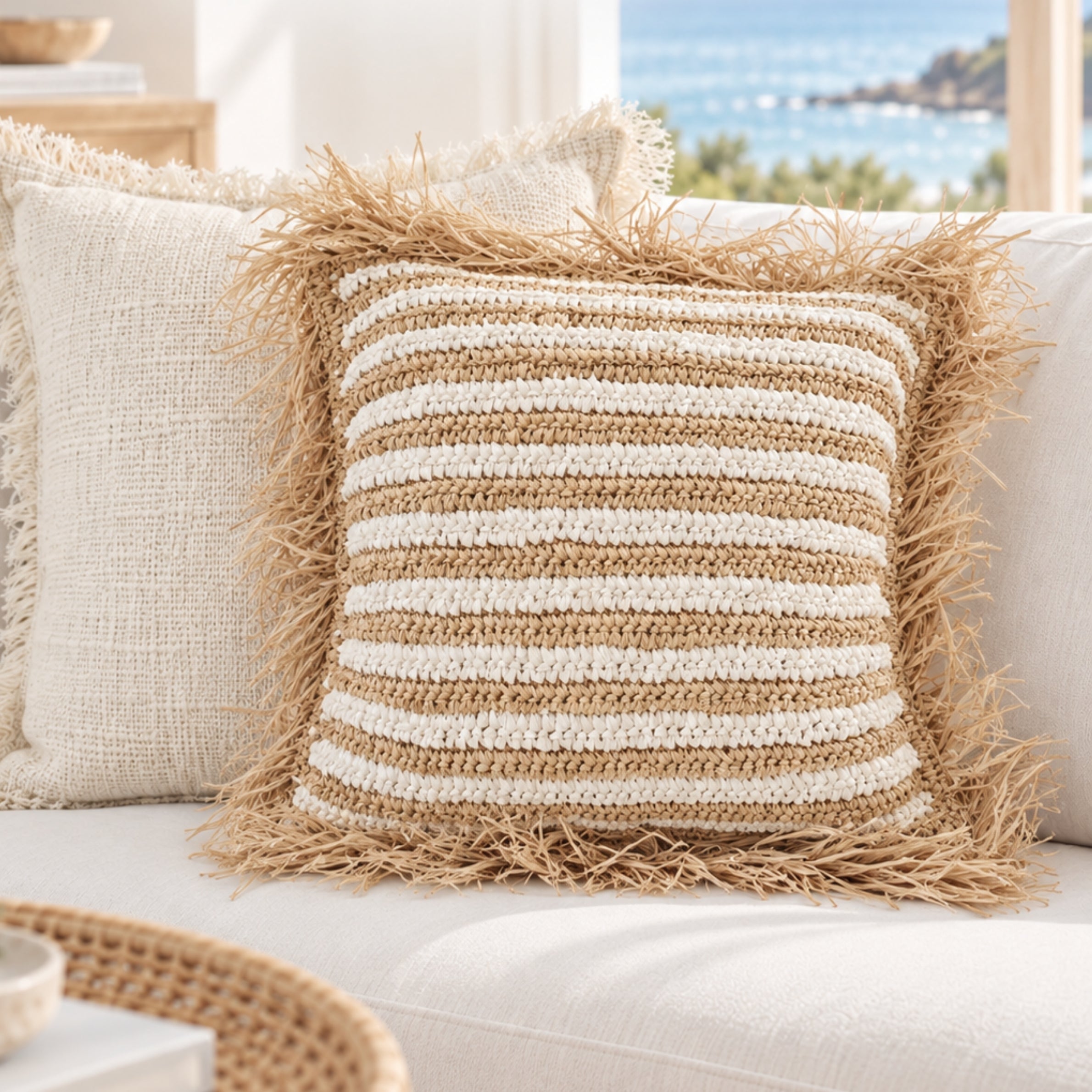 Maldives Raffia Stripe Cushion Cover | 50x50cm