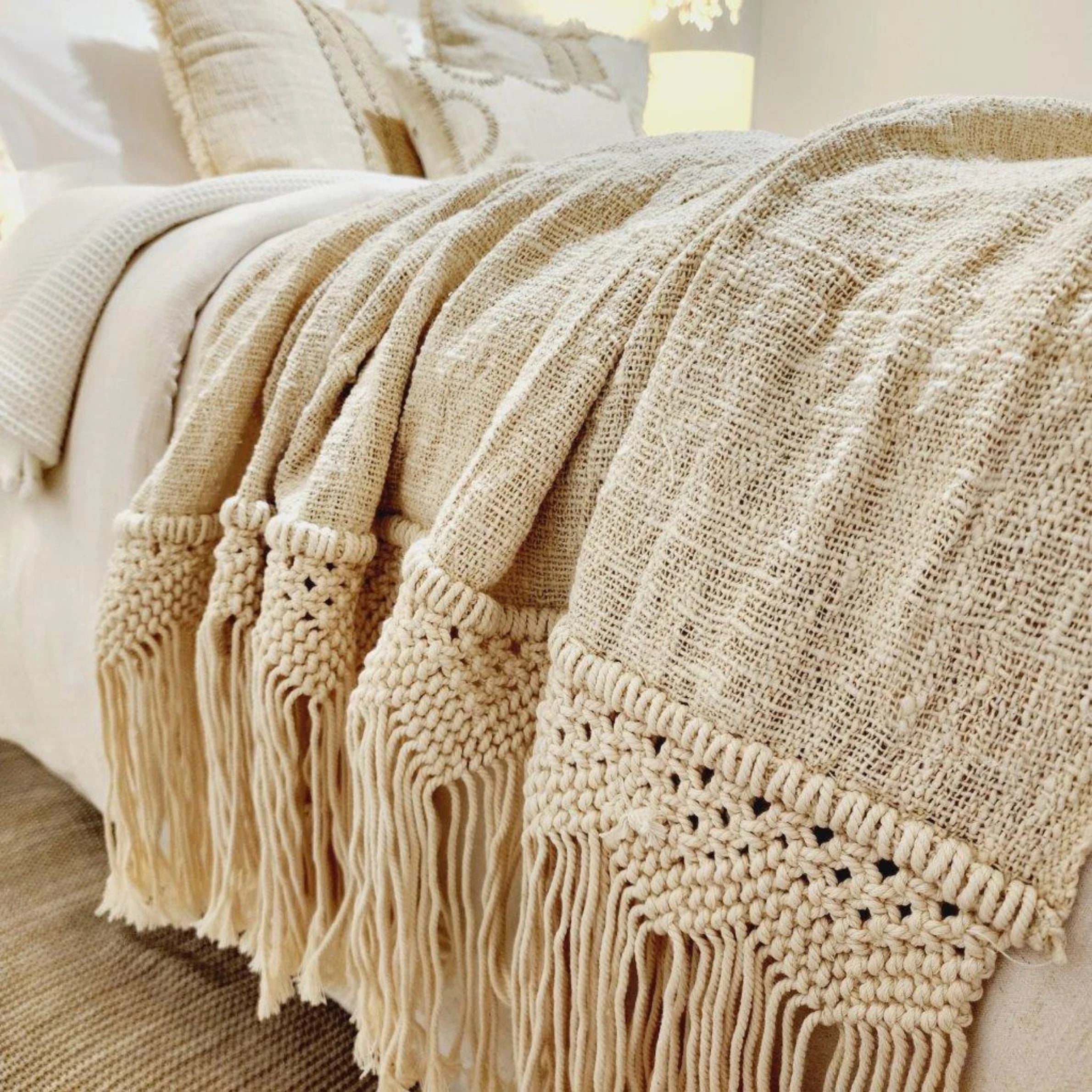 Boho Luxe Macrame Throw Blanket | Tassel | 2.77m x 1.3m
