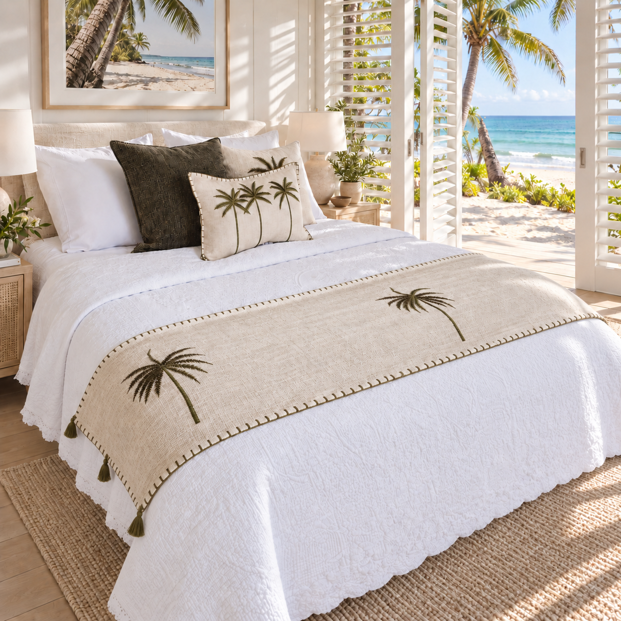 Coastal Husk Bed Runner | Emerald Palm
