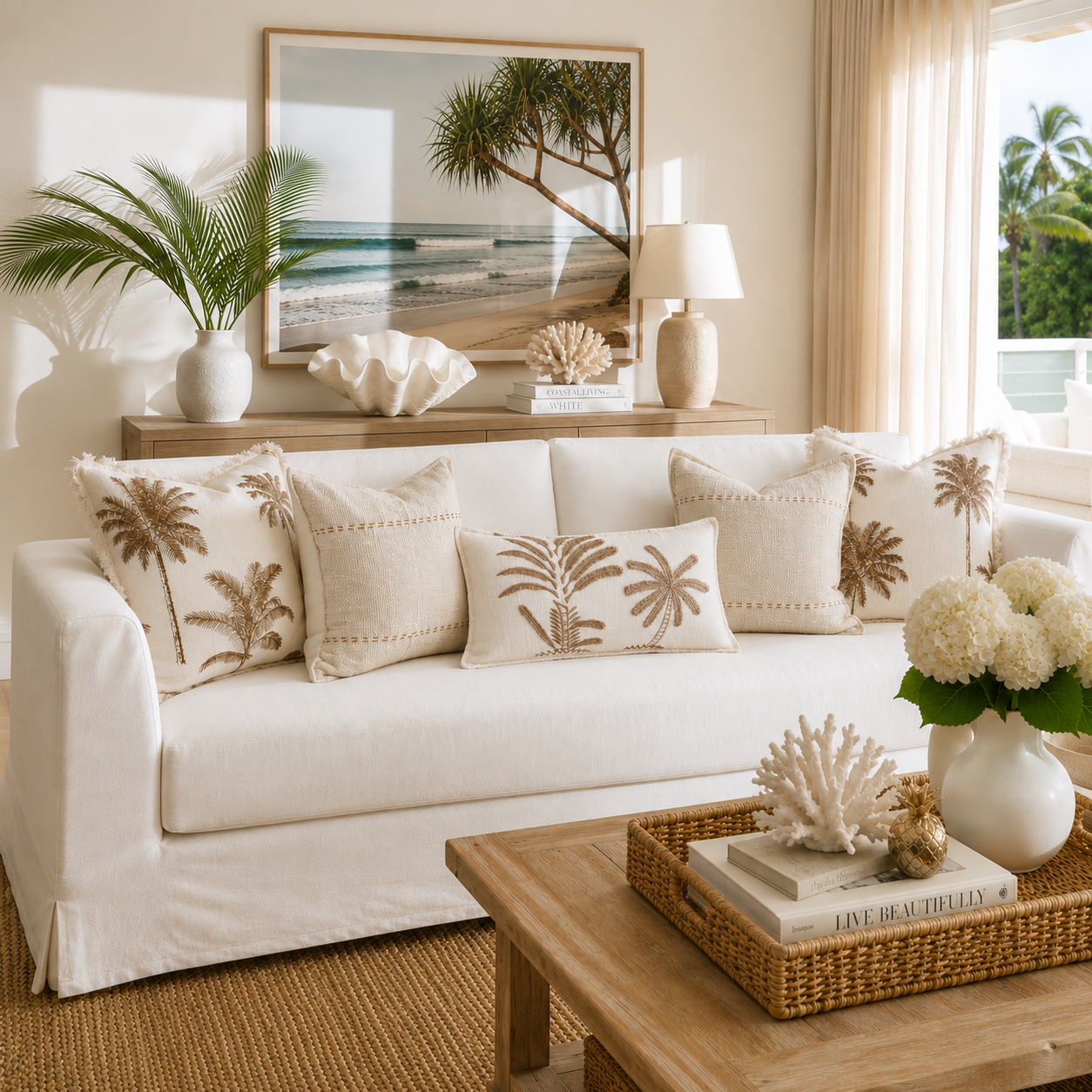 Latte Palms Lumbar Cushion Cover | 30x50cm