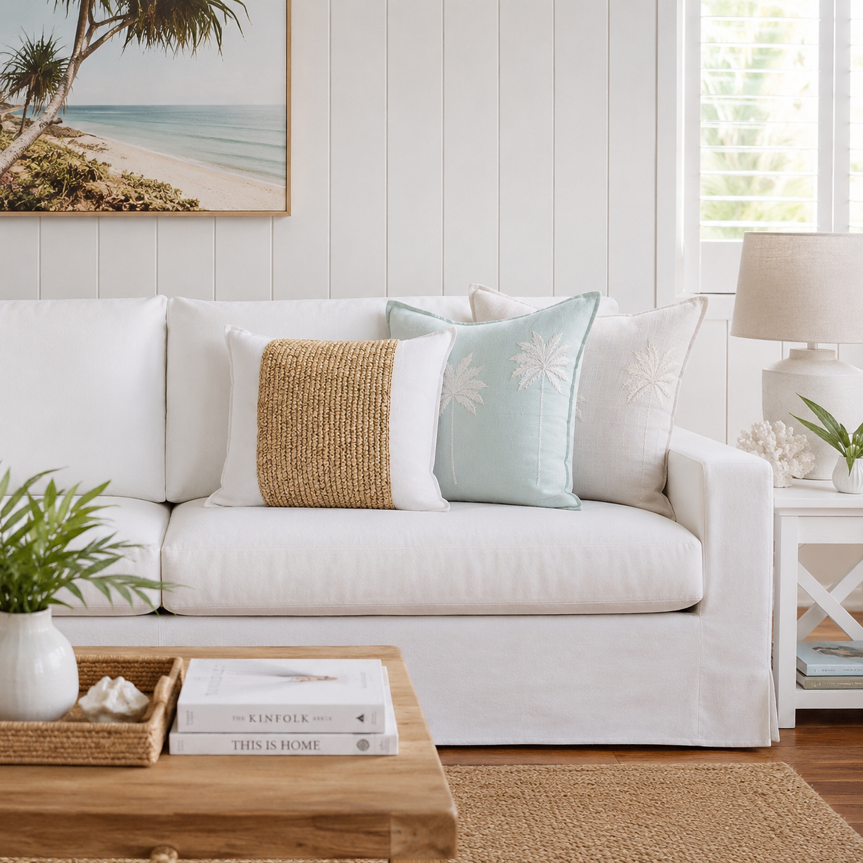 Ocean Mist Palms Linen Cushion Cover | 50x50cm