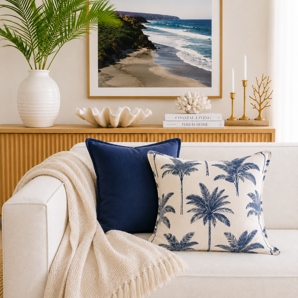 Hamptons Cotton Palm Cushion Cover | 50x50cm