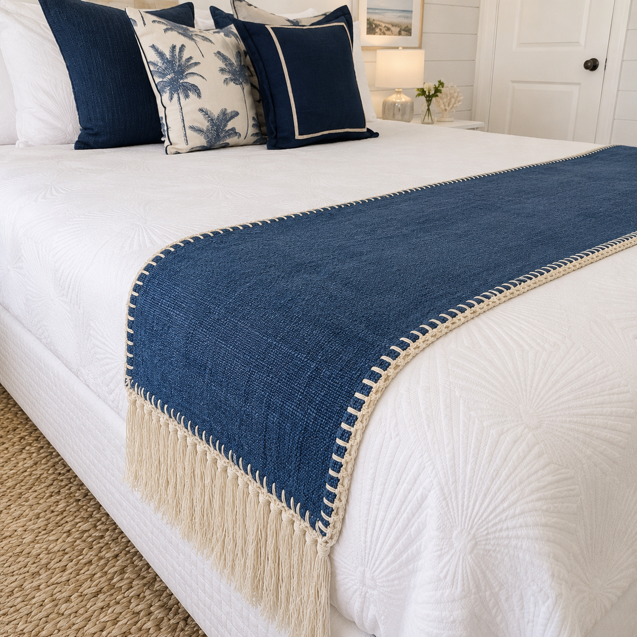 Hamptons Blue Lagoon Bed Runner | Super King