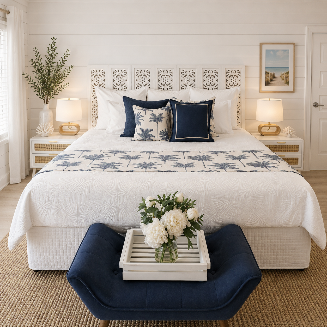 Hamptons Cotton Palm Bed Runner | Super King