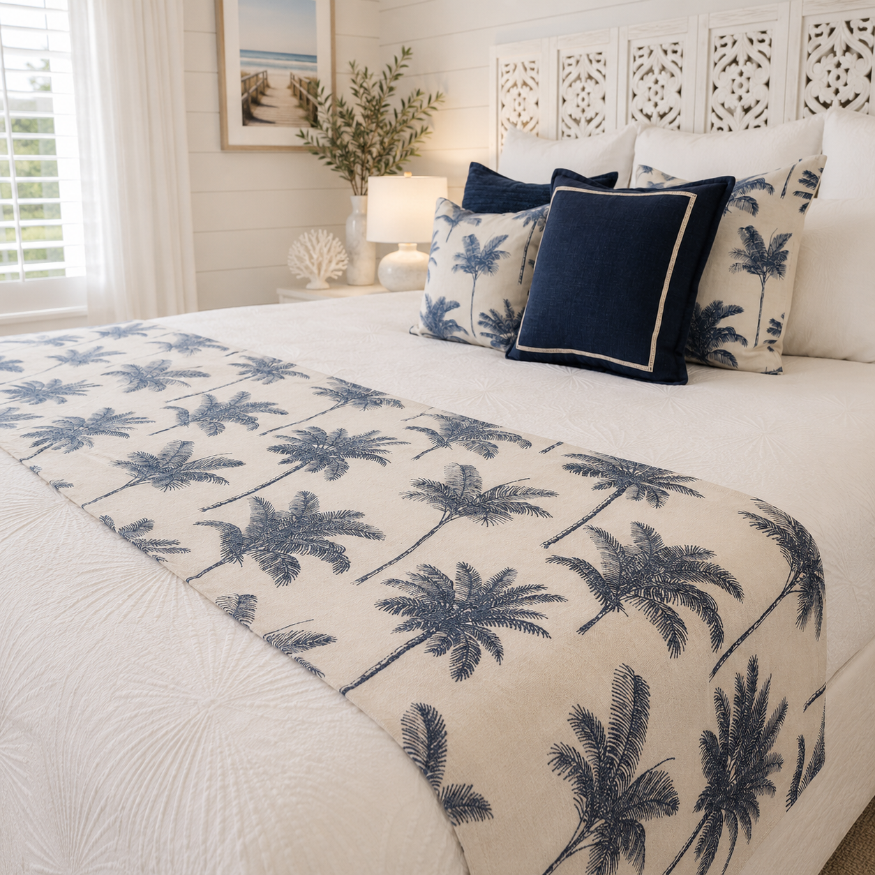 Hamptons Cotton Palm Bed Runner | Super King
