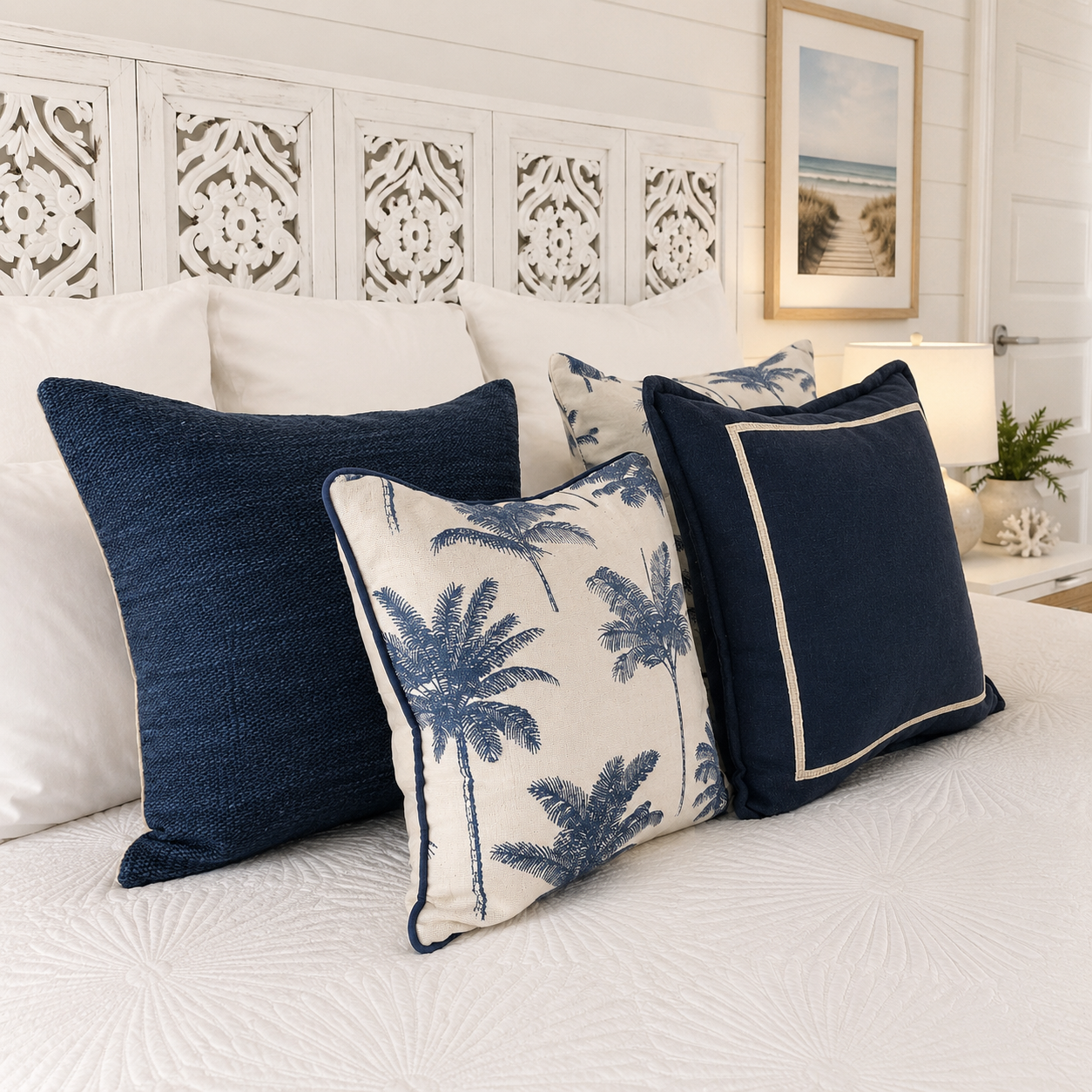 Hamptons Cotton Palm Bed Runner | Super King