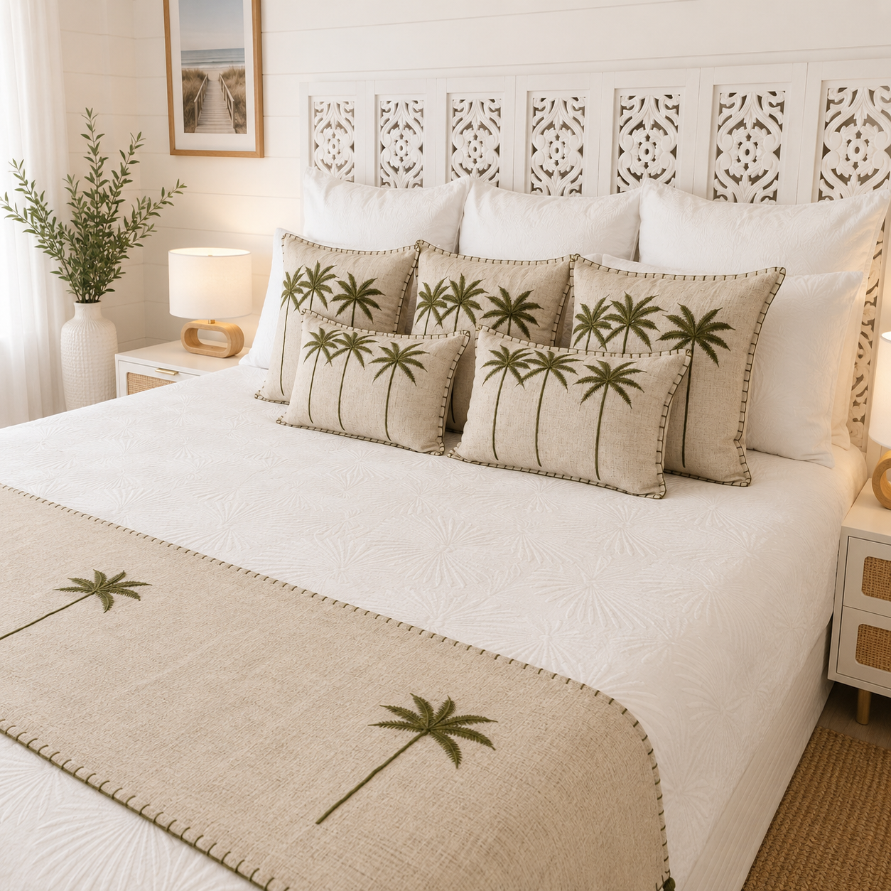 Bungalow Palms Linen Bed Runner | Super King | Linen