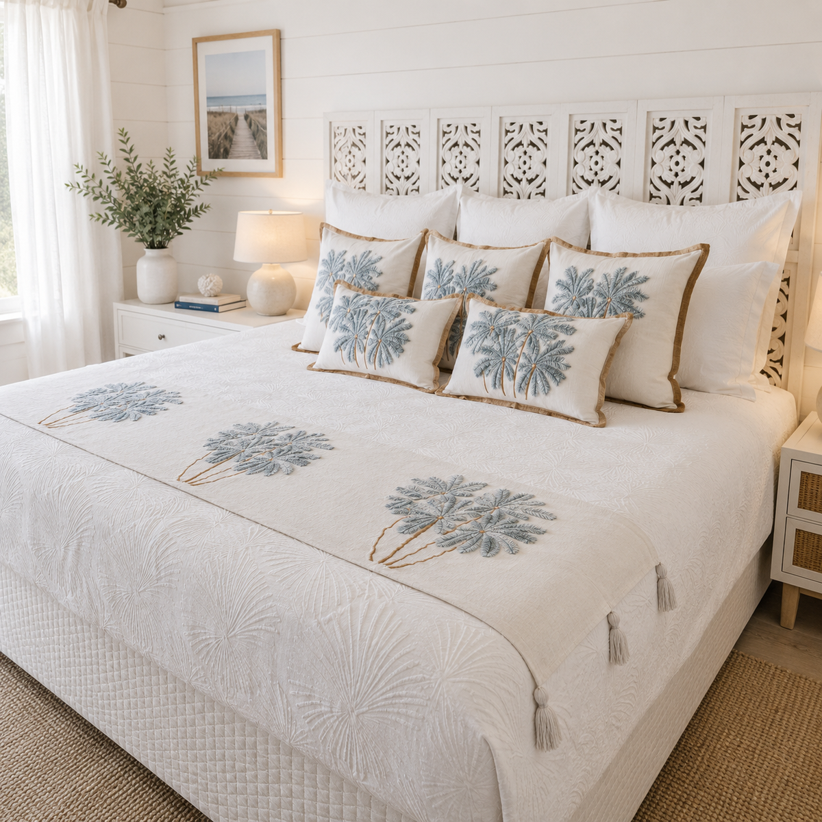 Blue Haze Palms Bed Runner