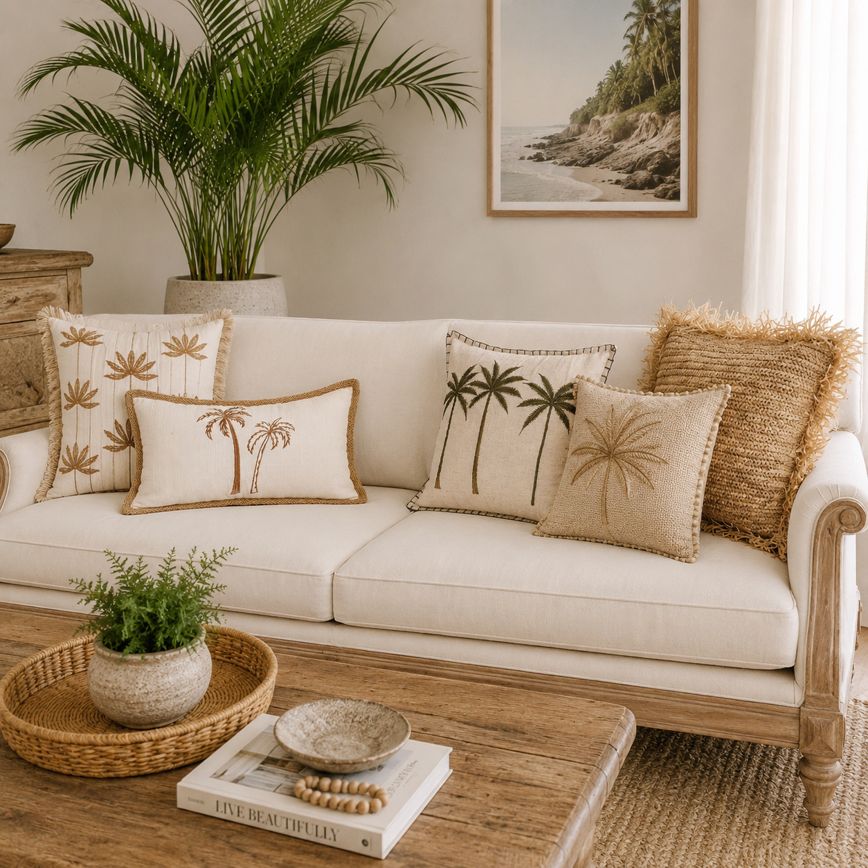 Jute Palms Lumbar Cushion Cover | 30x50cm
