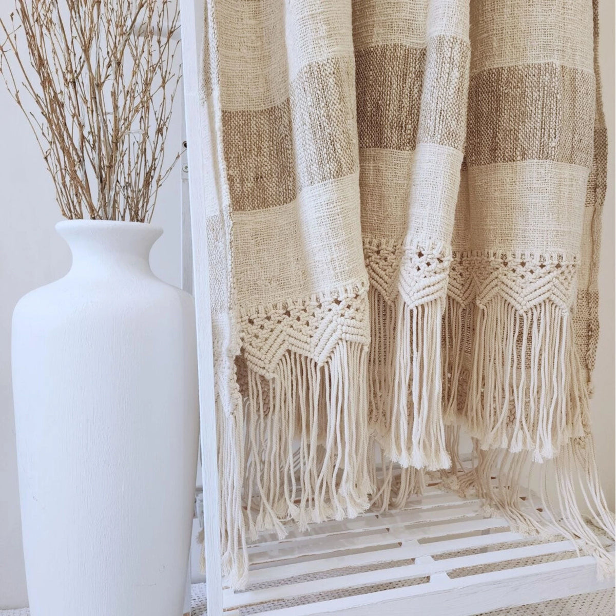 Coastal Haven Macrame Throw Blanket | Tassel | 1.3m x 2.6m