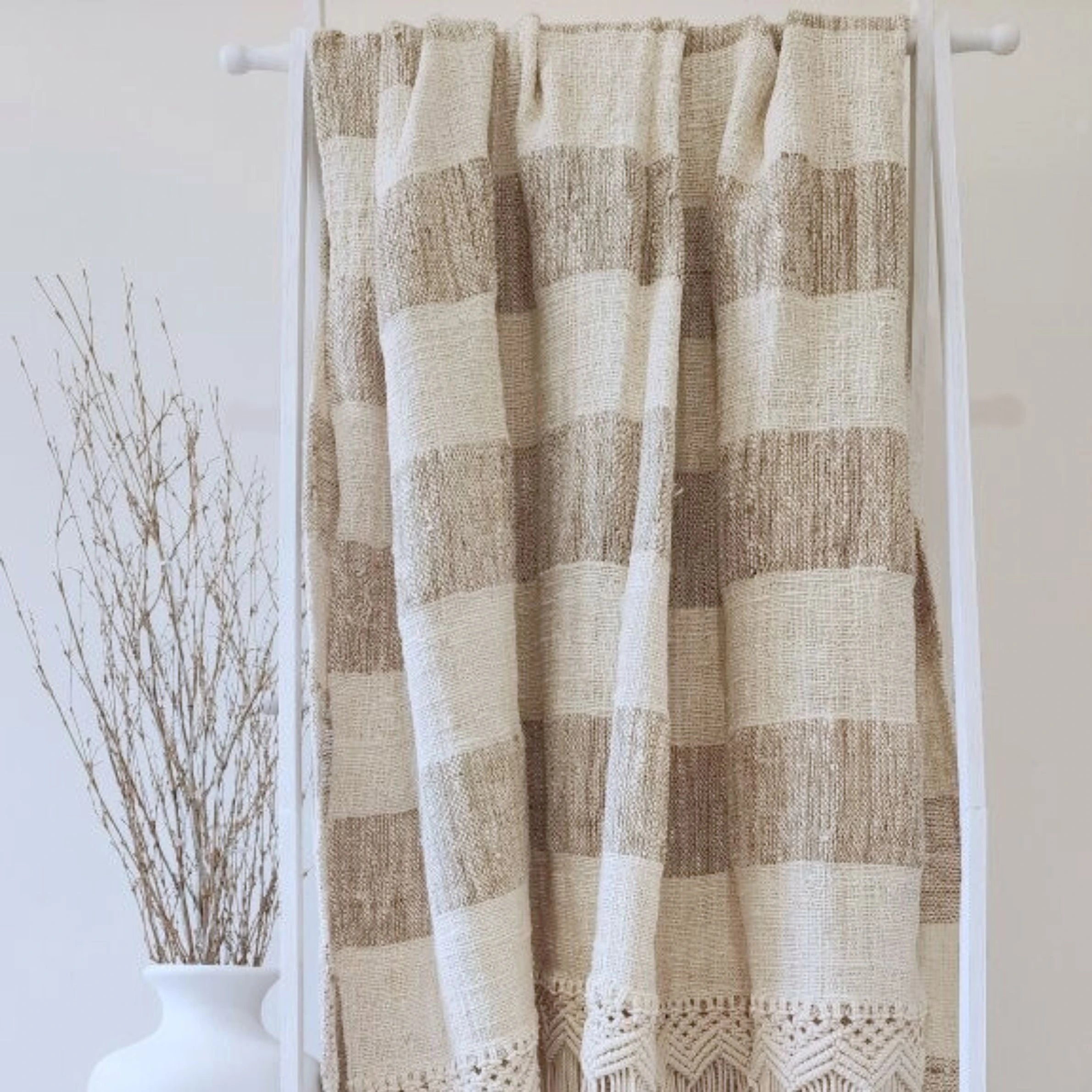 Coastal Haven Macrame Throw Blanket | Tassel | 1.3m x 2.6m