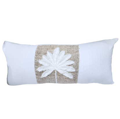 Palm Beach Long Lumbar 30x70 lumbar cushion styled in a light, coastal-boho setting from CushCo's Palm Beach collection.